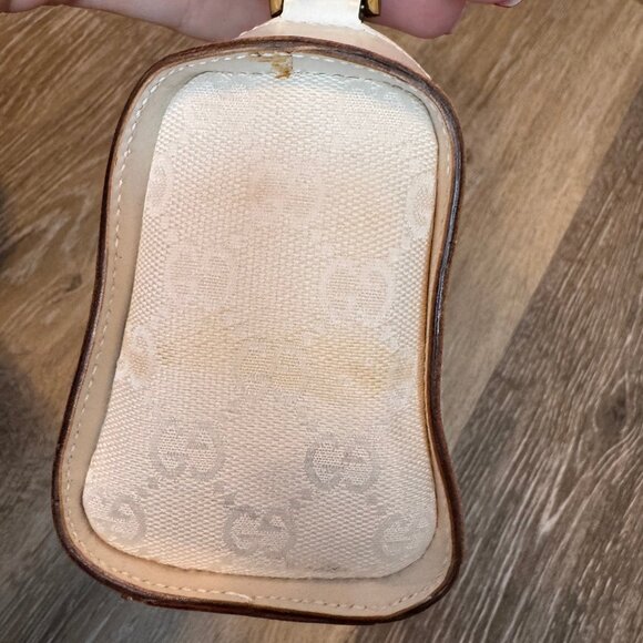 GUCCI- White Vintage Zip Shoulder Bag GG Canvas with Leather - Picture 10 of 13